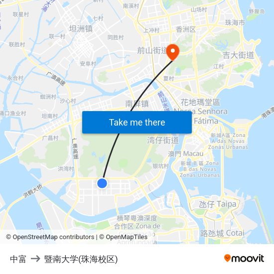 中富 to 暨南大学(珠海校区) map