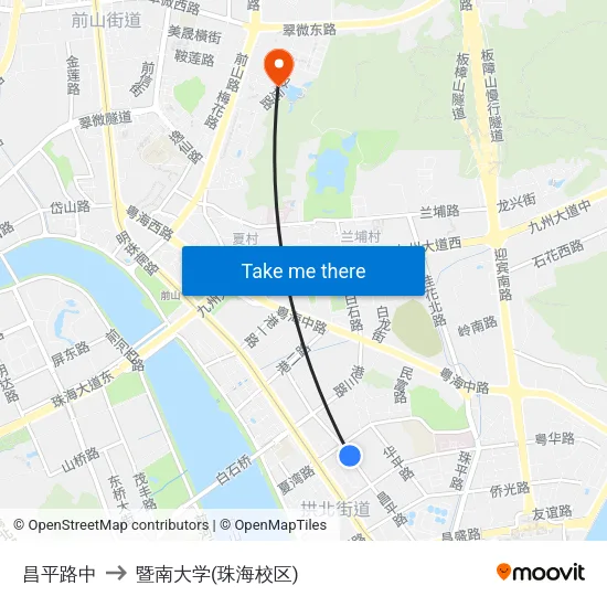 昌平路中 to 暨南大学(珠海校区) map