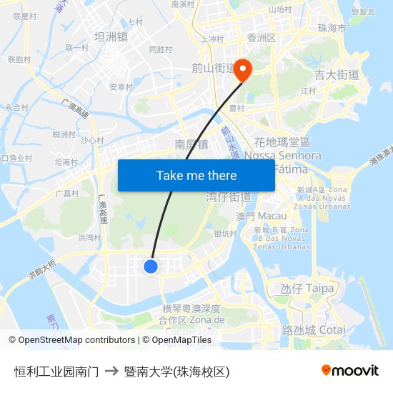 恒利工业园南门 to 暨南大学(珠海校区) map