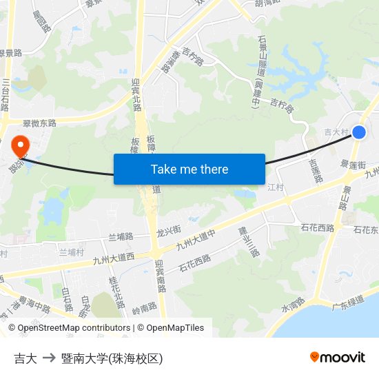 吉大 to 暨南大学(珠海校区) map