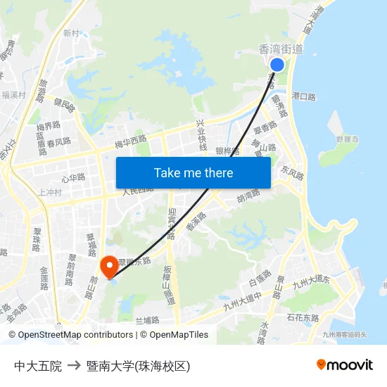 中大五院 to 暨南大学(珠海校区) map