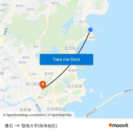 叠石 to 暨南大学(珠海校区) map