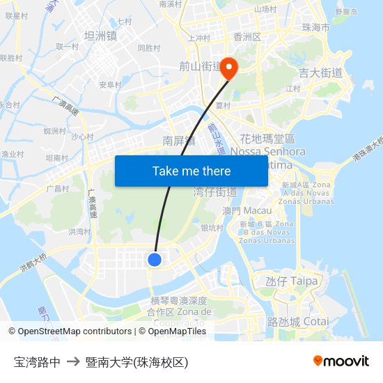宝湾路中 to 暨南大学(珠海校区) map