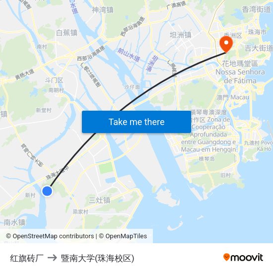 红旗砖厂 to 暨南大学(珠海校区) map
