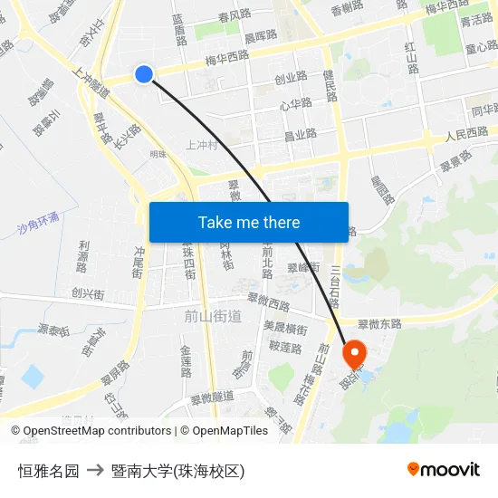 恒雅名园 to 暨南大学(珠海校区) map