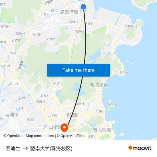赛迪生 to 暨南大学(珠海校区) map