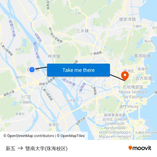 新五 to 暨南大学(珠海校区) map