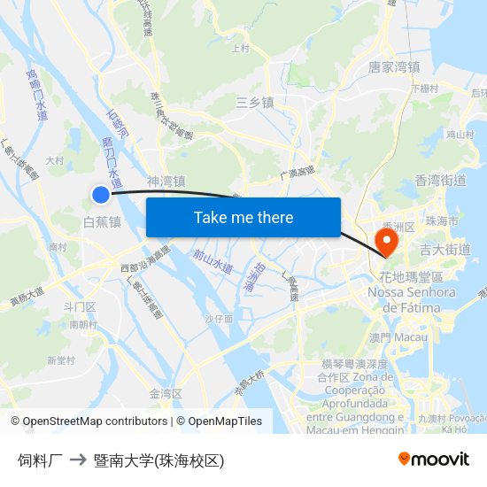饲料厂 to 暨南大学(珠海校区) map
