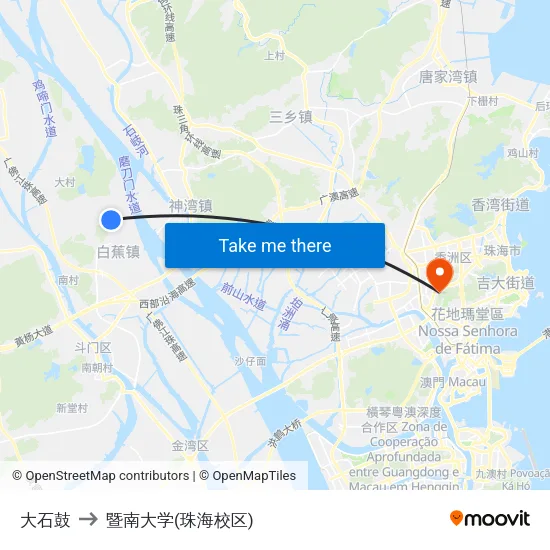 大石鼓 to 暨南大学(珠海校区) map