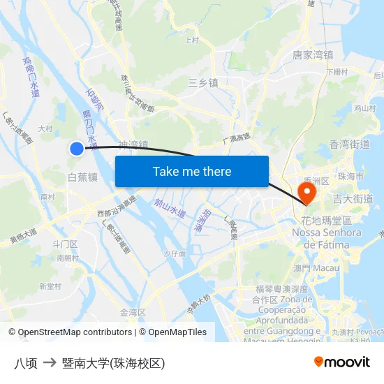 八顷 to 暨南大学(珠海校区) map