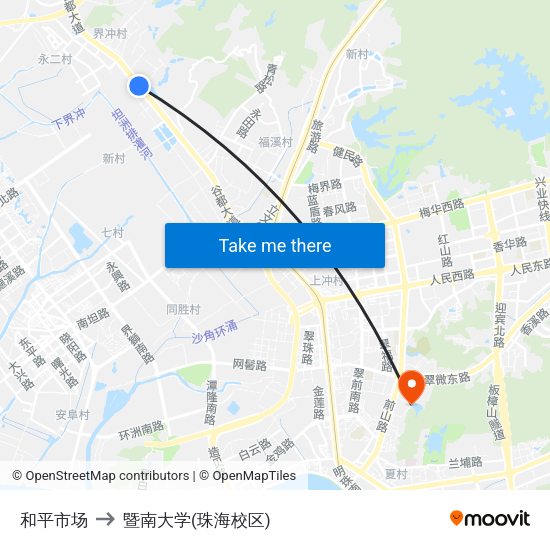 和平市场 to 暨南大学(珠海校区) map