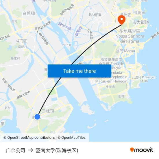 广金公司 to 暨南大学(珠海校区) map
