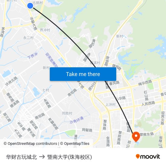 华财古玩城北 to 暨南大学(珠海校区) map