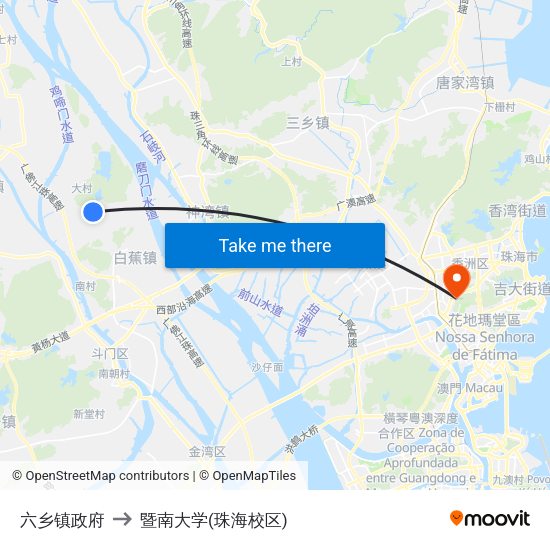 六乡镇政府 to 暨南大学(珠海校区) map