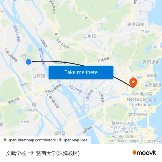 文武学校 to 暨南大学(珠海校区) map