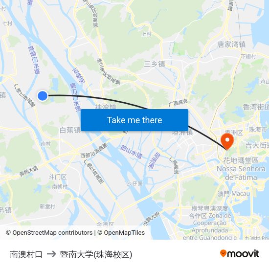 南澳村口 to 暨南大学(珠海校区) map
