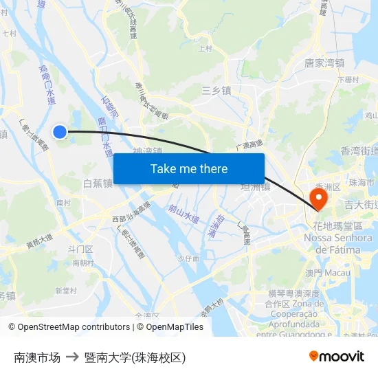 南澳市场 to 暨南大学(珠海校区) map