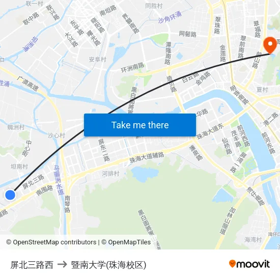 屏北三路西 to 暨南大学(珠海校区) map