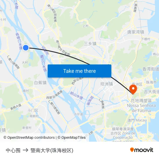 中心围 to 暨南大学(珠海校区) map
