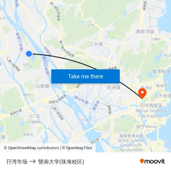 孖湾市场 to 暨南大学(珠海校区) map