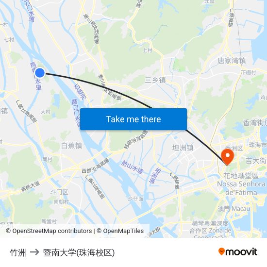 竹洲 to 暨南大学(珠海校区) map