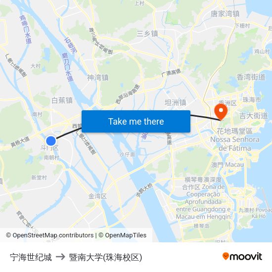 宁海世纪城 to 暨南大学(珠海校区) map