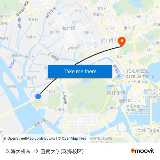 珠海大桥东 to 暨南大学(珠海校区) map