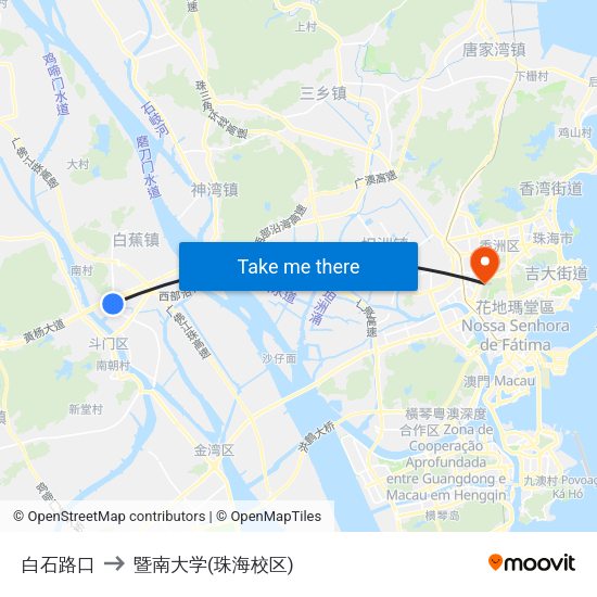 白石路口 to 暨南大学(珠海校区) map