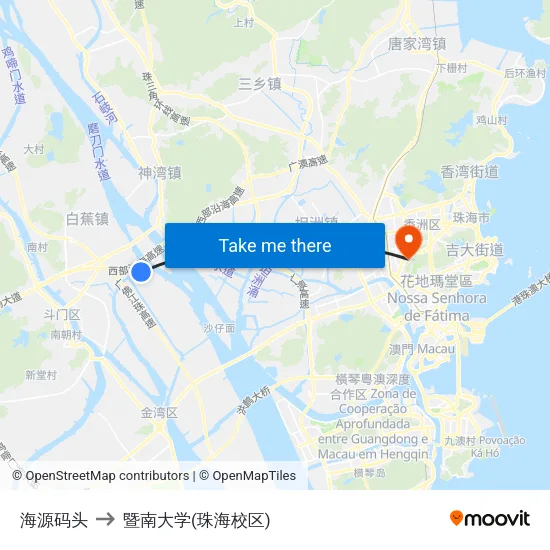 海源码头 to 暨南大学(珠海校区) map