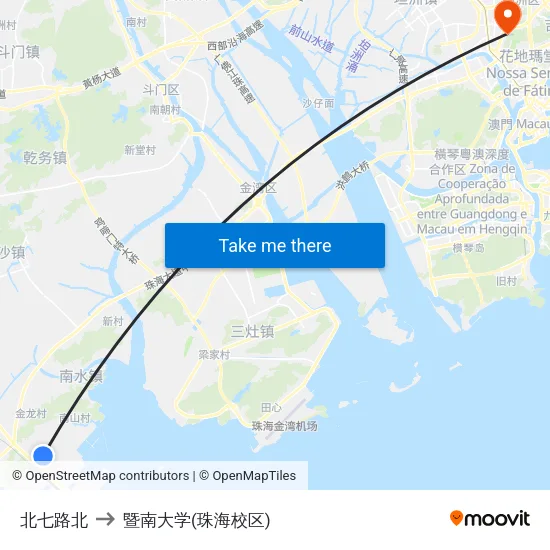 北七路北 to 暨南大学(珠海校区) map
