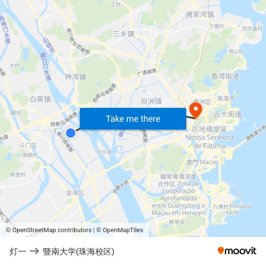 灯一 to 暨南大学(珠海校区) map