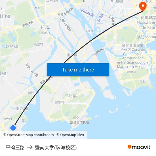 平湾三路 to 暨南大学(珠海校区) map