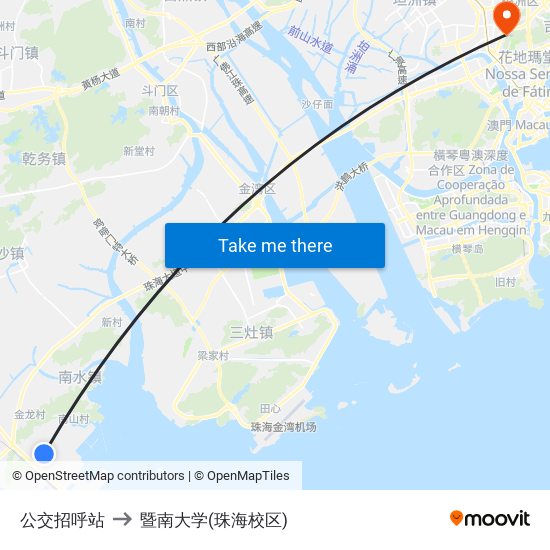 公交招呼站 to 暨南大学(珠海校区) map