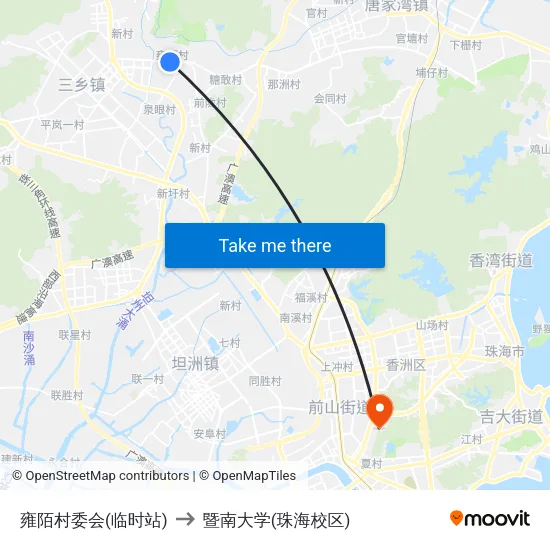 雍陌村委会(临时站) to 暨南大学(珠海校区) map