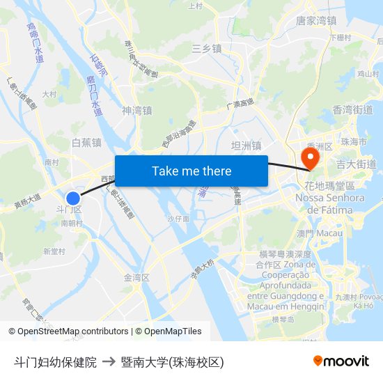 斗门妇幼保健院 to 暨南大学(珠海校区) map