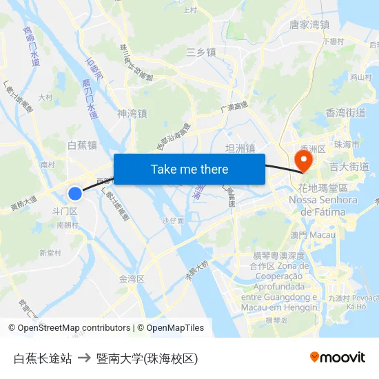 白蕉长途站 to 暨南大学(珠海校区) map