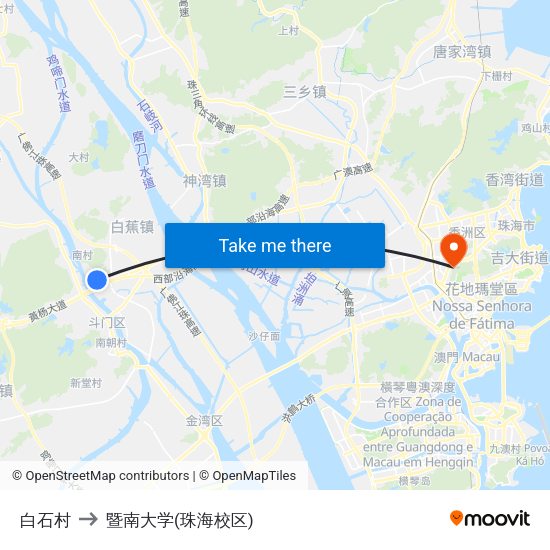 白石村 to 暨南大学(珠海校区) map