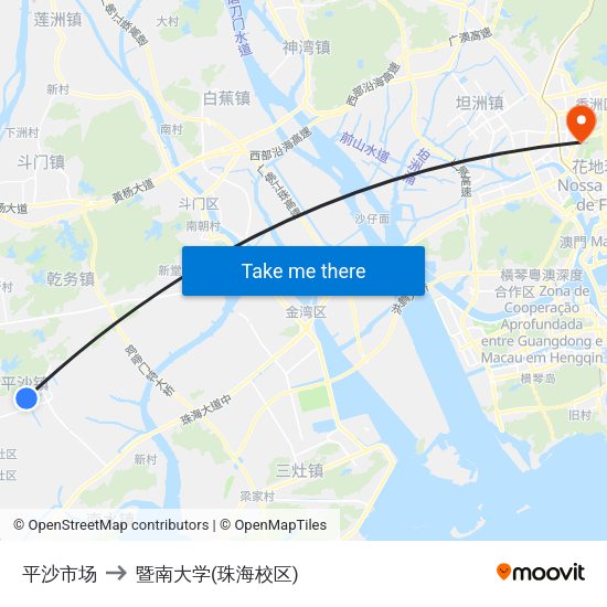 平沙市场 to 暨南大学(珠海校区) map