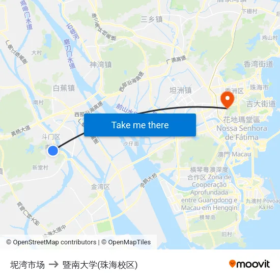 坭湾市场 to 暨南大学(珠海校区) map
