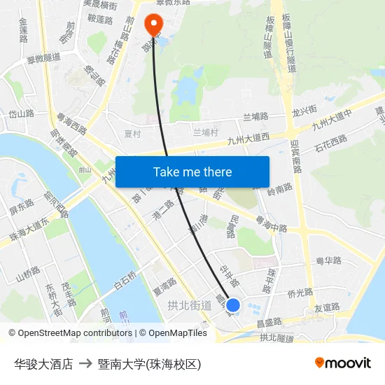 华骏大酒店 to 暨南大学(珠海校区) map