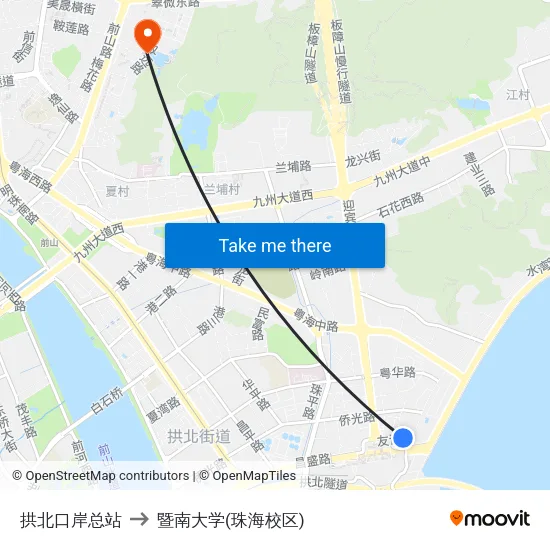 拱北口岸总站 to 暨南大学(珠海校区) map