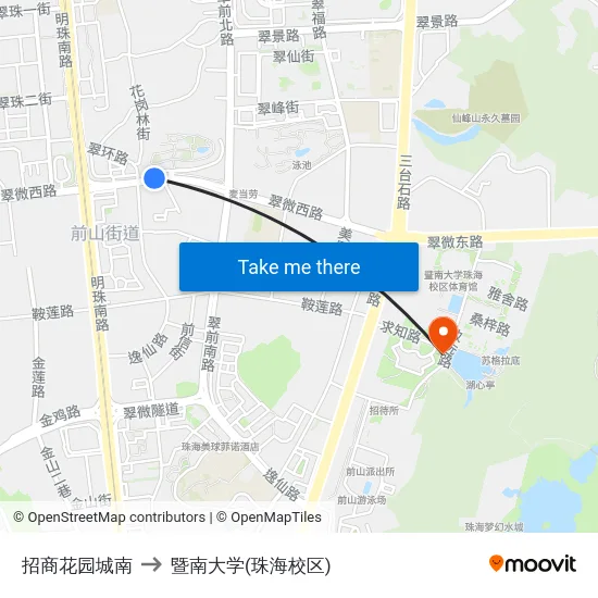 招商花园城南 to 暨南大学(珠海校区) map