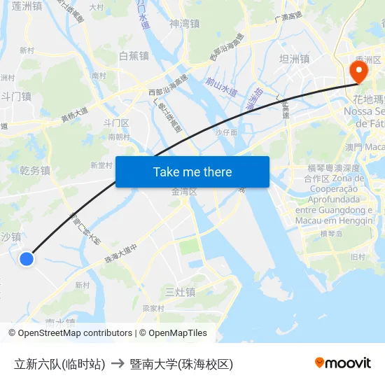 立新六队(临时站) to 暨南大学(珠海校区) map