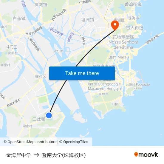 金海岸中学 to 暨南大学(珠海校区) map