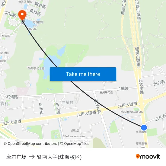 摩尔广场 to 暨南大学(珠海校区) map