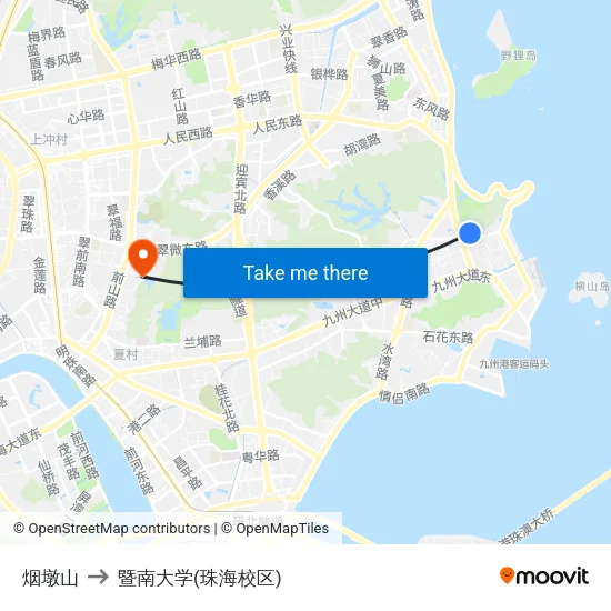 烟墩山 to 暨南大学(珠海校区) map