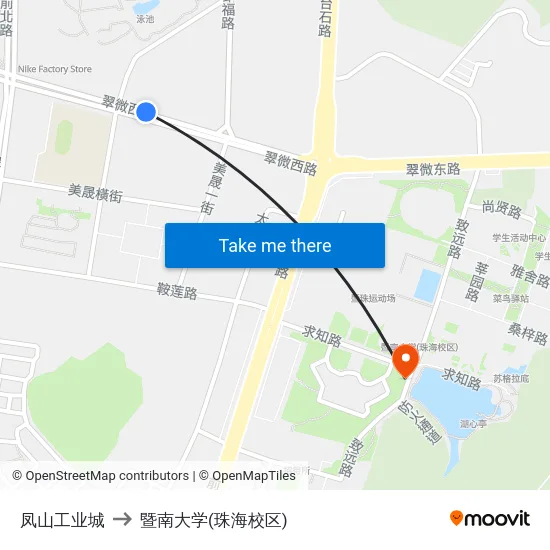 凤山工业城 to 暨南大学(珠海校区) map