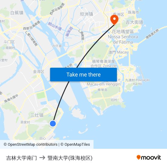 吉林大学南门 to 暨南大学(珠海校区) map