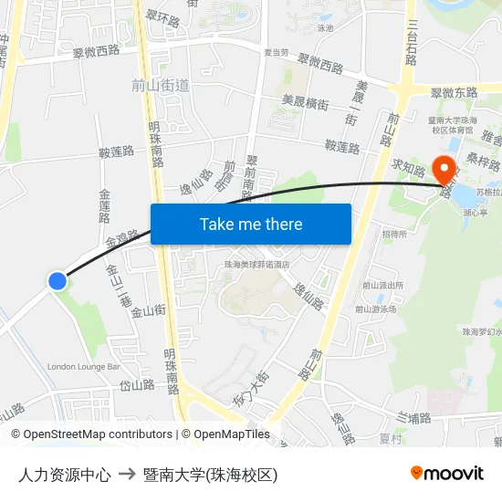 人力资源中心 to 暨南大学(珠海校区) map