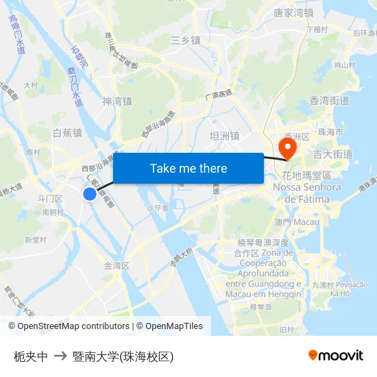 栀夹中 to 暨南大学(珠海校区) map